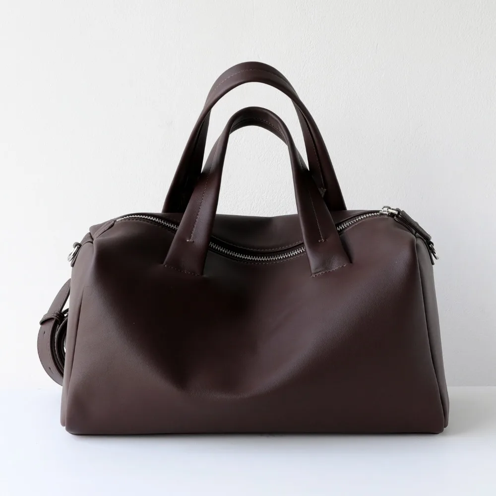 

New Niche Minimalist Design First Layer Cowhide Women's Bag Commuter Versatile Handbag Large Capacity Boston Pillow Bag