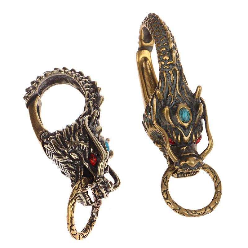 1Pc Vintage Brass Dragon Keychain for Men Waist Buckle Red Eyes Dragon Head Keyring Car Key Chain Pendant Gifts Crafts