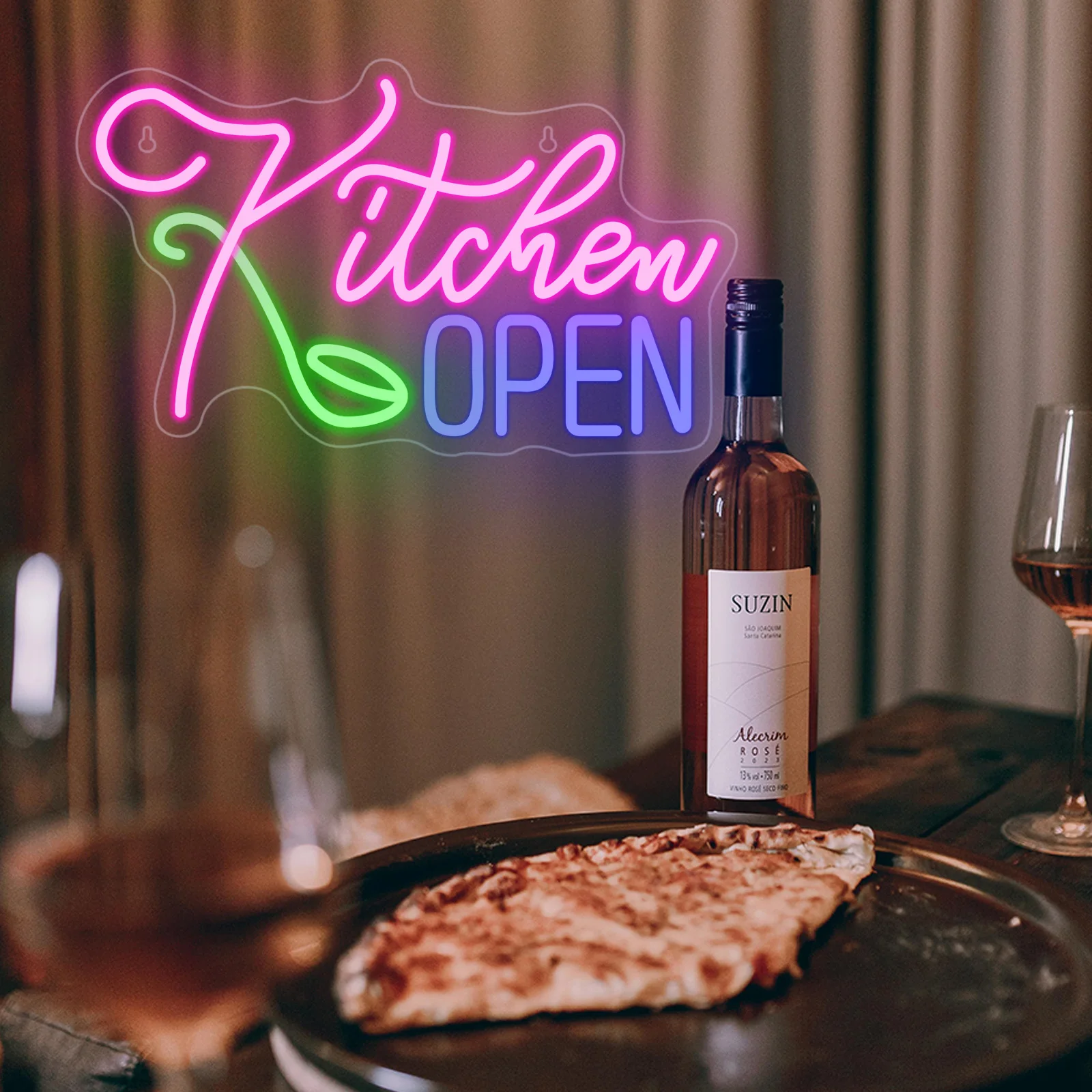 Kitchen Open Neon Sign For Wall Decor Restaurant Open Glowing Sign Dimmable Room Decoration For Home Party Restaurant USB Lamp