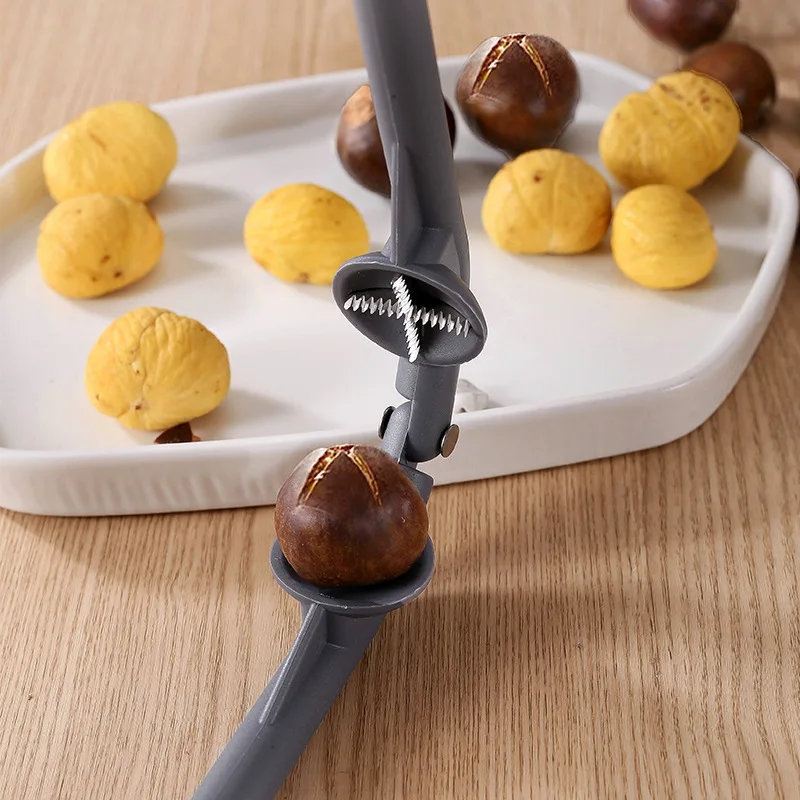 Grey Chestnut Cutter Tool Multifunction Nutcracker Chestnut Open Clip Kitchen Tool Nut Opener Plier for Quick Nut Shelling