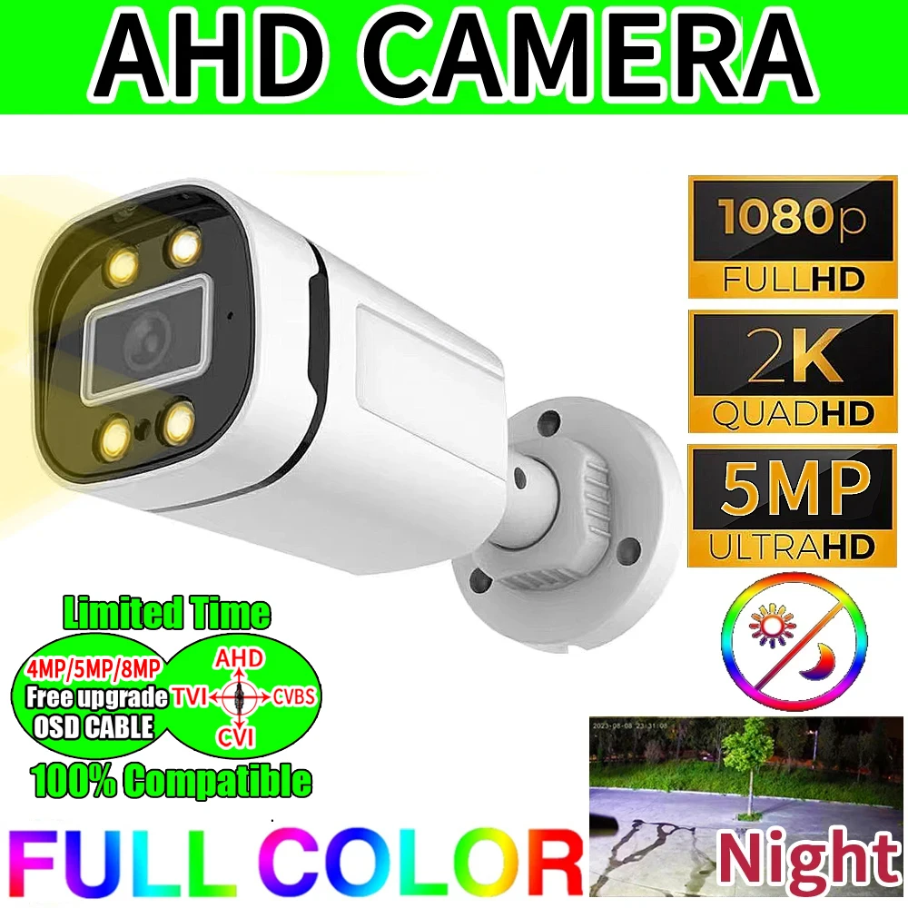 

5MP 24H Full Color Night Vision CCTV AHD Camera 2MP 4MP Analog HD Auto Luminous Led Digital H265 Outdoor Street Waterproof IP66