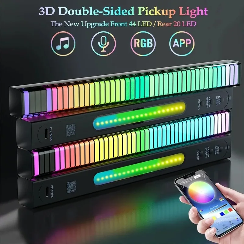 Upgrade Pro Intelligence RGB Sound-activated Rhythm Light APP Control the colorful Music Atmosphere Lights on the Car Dashboard