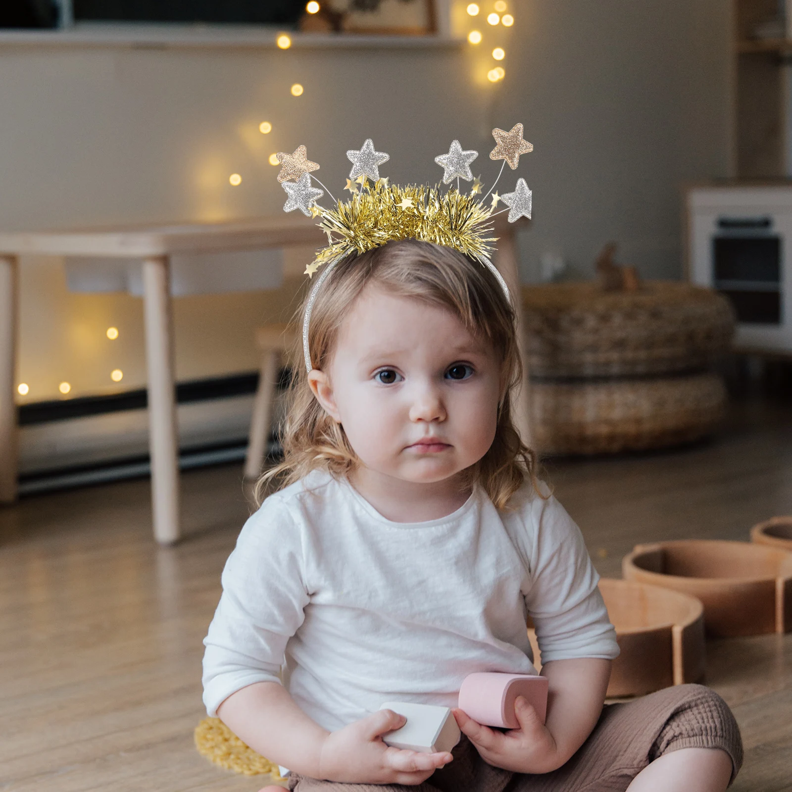 

2Pcs Star Metallic Gold Christmas Party Sequin Hairb New Year Glitter Star Headb Celebration Design Tiara Crown