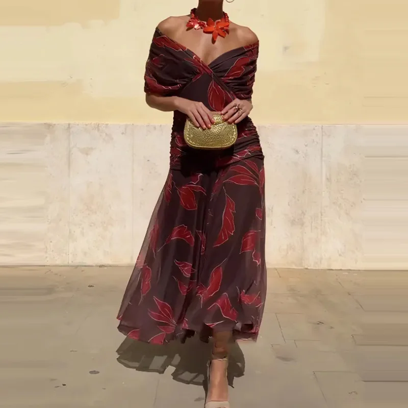 Womens Sexy Chest Wrapping Mesh Draped Party Dress Spring Solid High Waist Slim Hem Long Dress Summer Backless Hollow Boho Dress