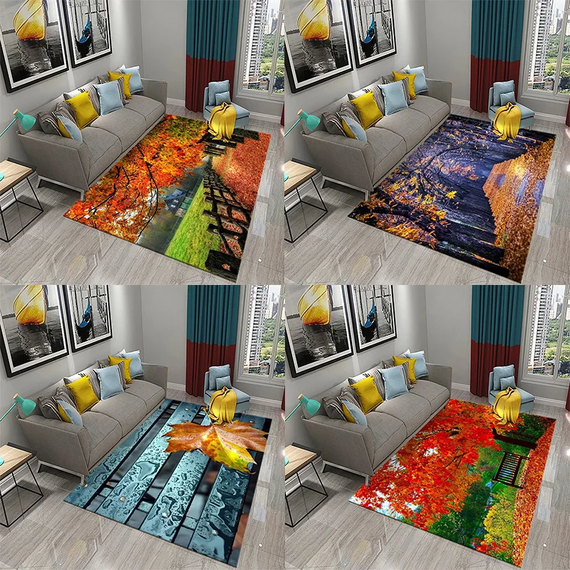 

Autumn Theme Carpet Yellow Red Maple Leaves Rugs Bedroom Living Room Balcony Decor Floor Rugs Kitchen Bathroom Anti-Slip