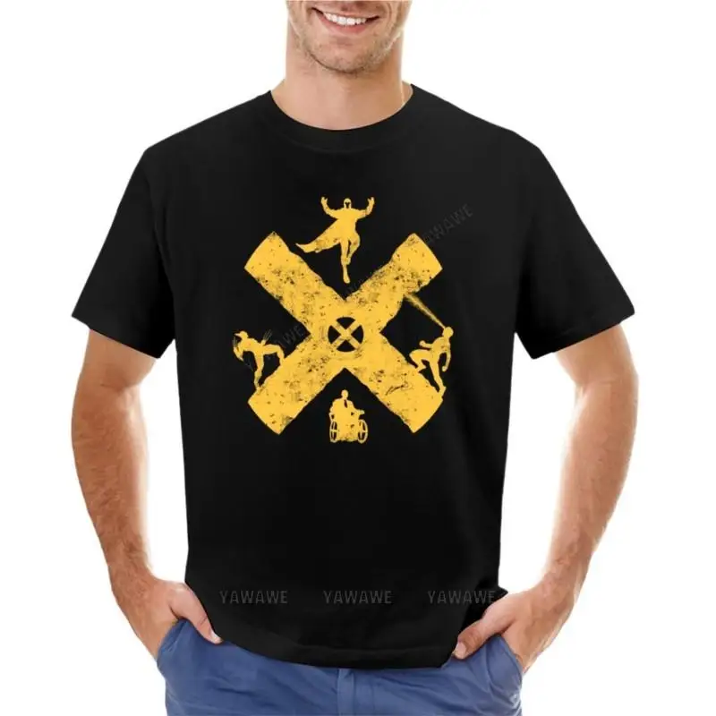 T-shirt X-force-manga curta para homem, roupa de colar redondo, casual e elegante