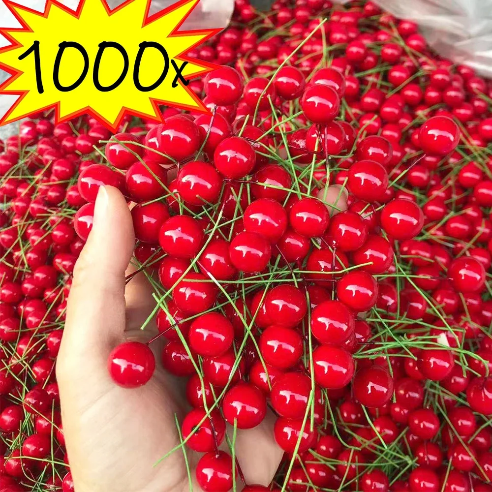 1000/50Pcs Mini Christmas Berries Artificial Flowers Stamen Holly Red Berry Xmas Wreath Decoration Home New Year Gifts Decors