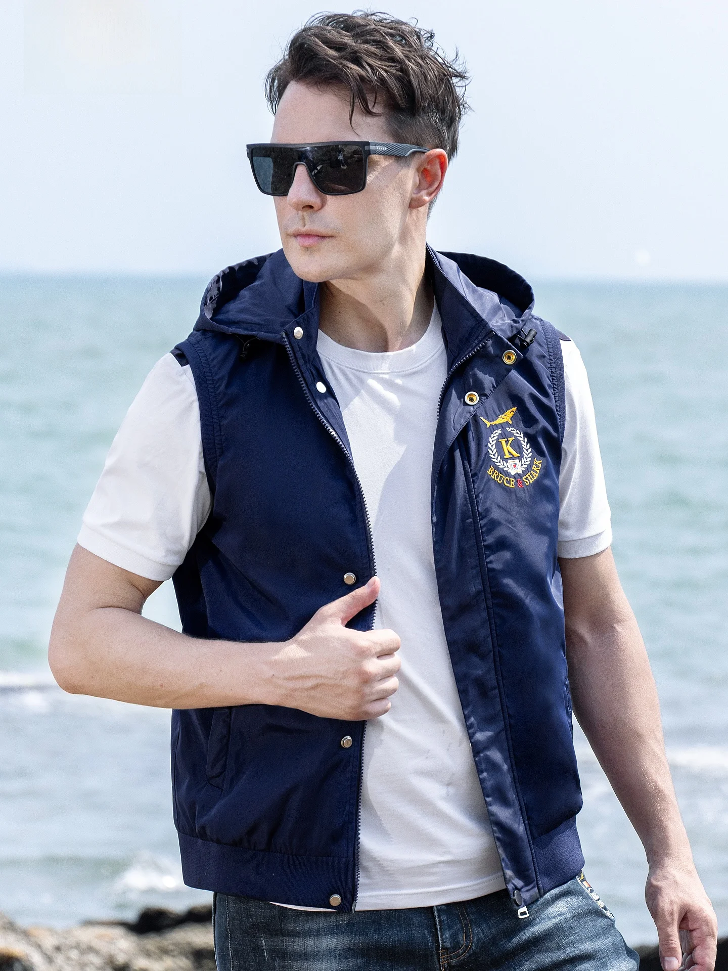 

Bruce & ark Men's Spor Vest 2024 Autumn New Sle Thin oulder Jaet Loose Fit Faion Urban Polyester Fiber Youth Spor...