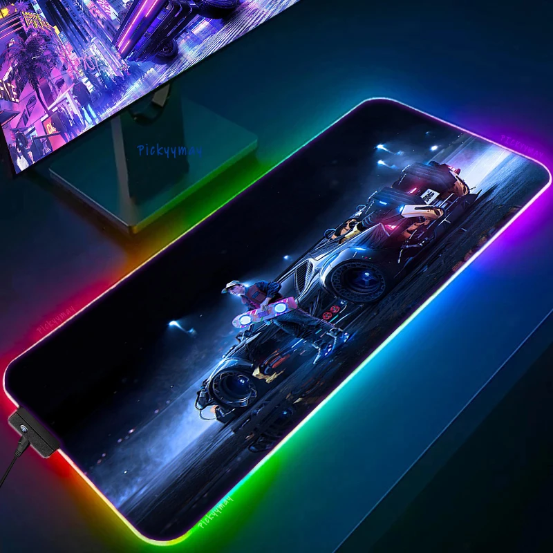 Imagem -03 - Volta para o Carro do Futuro Grande Rgb Led Mouse Pad Luminosas Desk Pads Gaming Mousepad Gamer Mat pc Keyboard Mats Xxl de