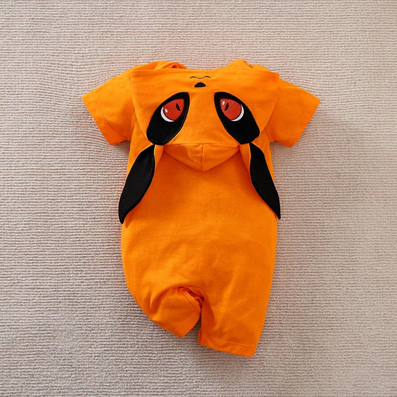 Summer Boys and Girls Cute Anime Fox Hat Cotton Comfortable Casual Short Sleeve Baby Bodysuit