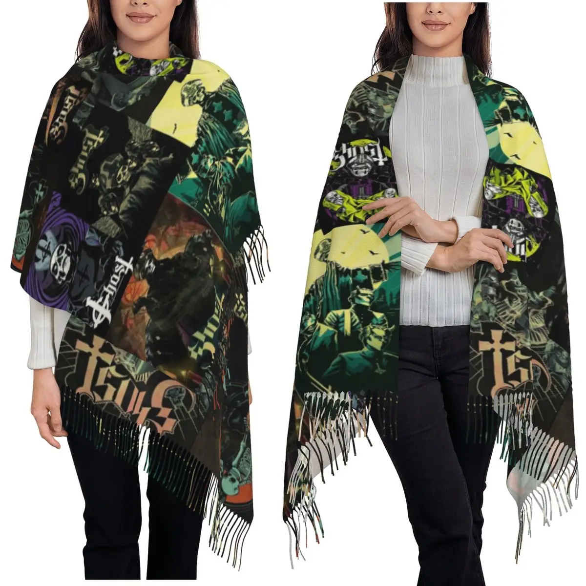 

Swedish Heavy Metal Rock Band Ghost Scarf Tassel Scarves Women Soft Warm Shawls and Wraps Large Fall Winter Shawl Wrap