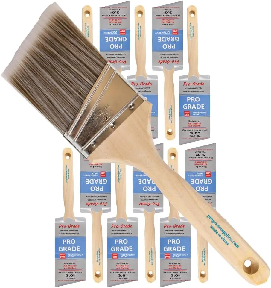 

12 Pack 3 Inch Angle Paint Brushes for Trim and Cut-In Work, Comfort Grip Wood Handle, Reusable