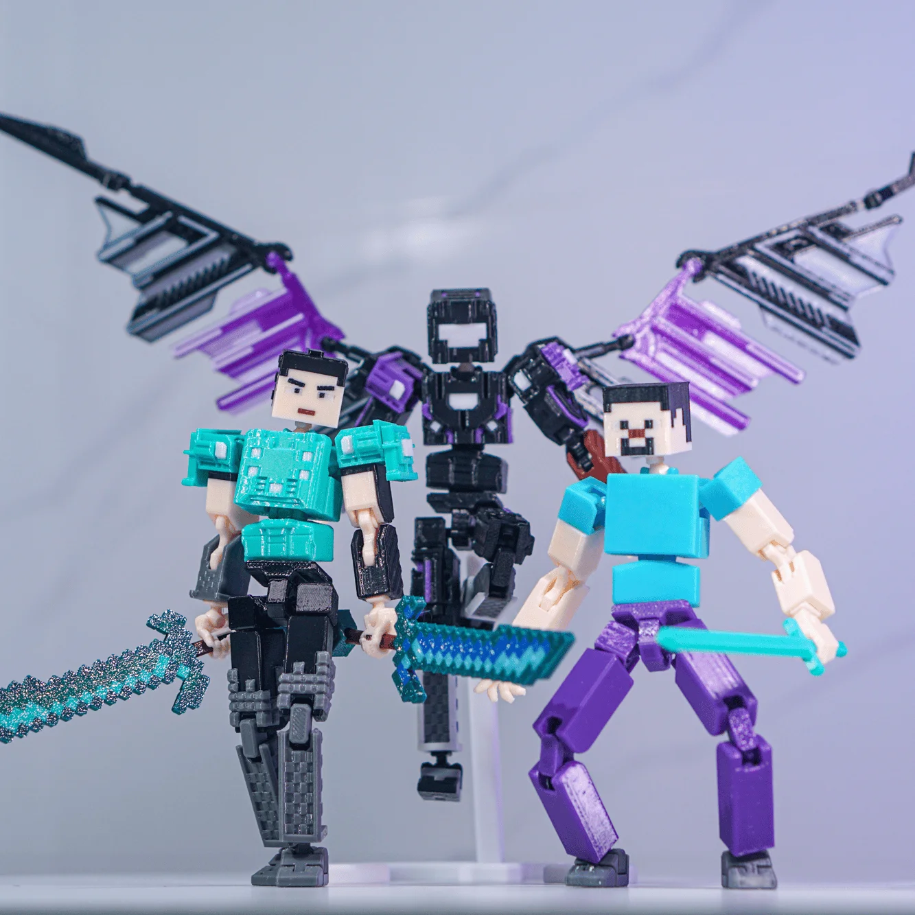 

3D Printed MC Ender Dragon Wing Warrior Armor Pixel Player Suit Dark Hammer Warhammer Set Double - edged Grave Action Figures