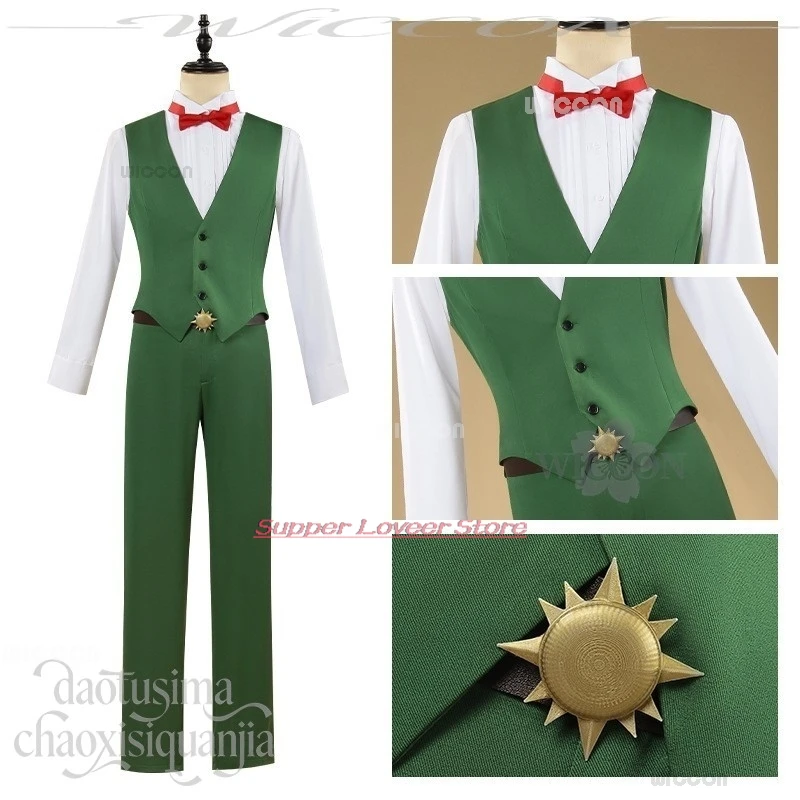Anime Adults Lion's Sin Of Pride Cosplay Escanor sexy costumes Green Vest Pants Bow Full Accessories view 3