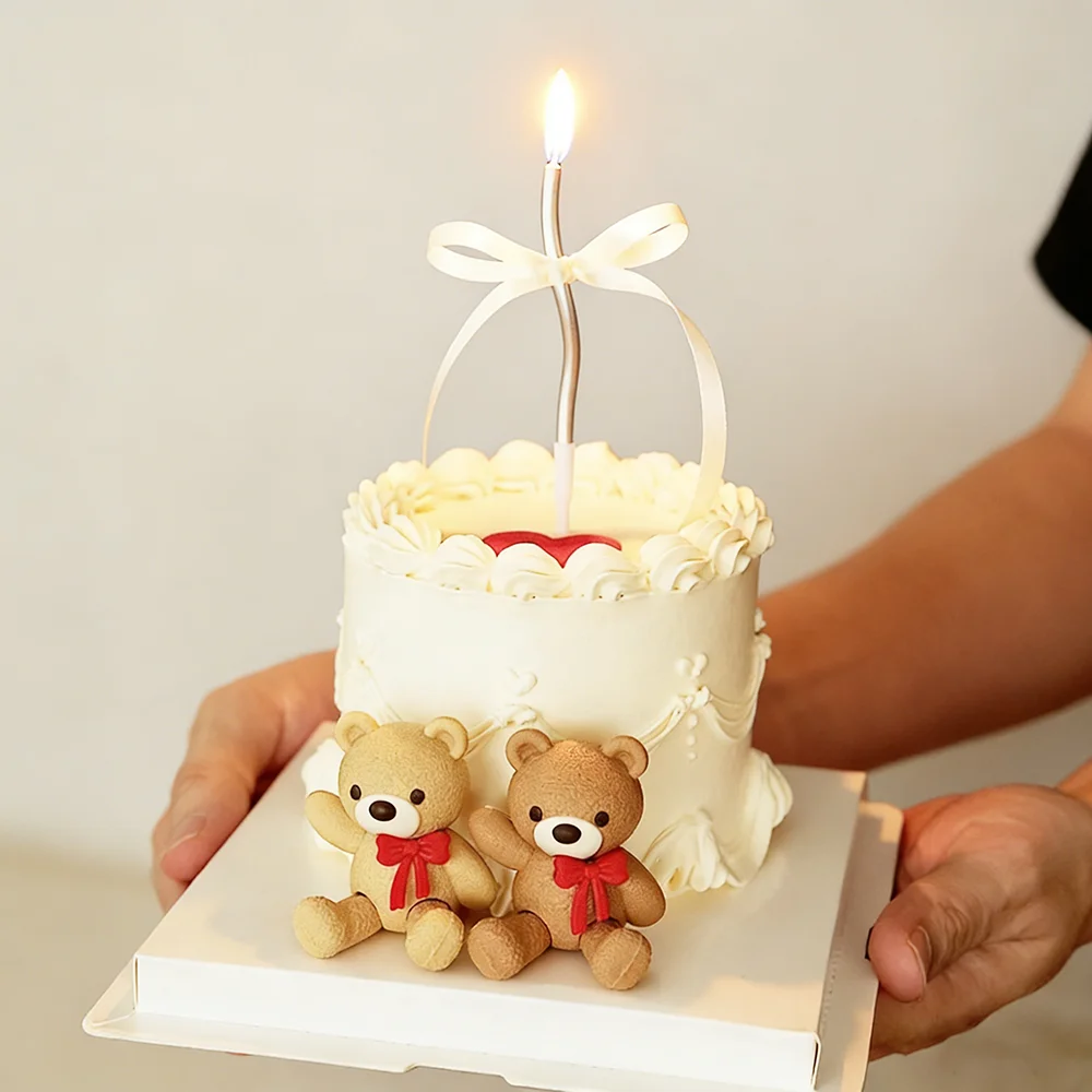 Niedlicher 3D brauner Bären-Kuchenaufsatz mit Schleife für Valentinstag, Geburtstag, Babyparty, Jungen, Mädchen, Jubiläum, Party, Kuchendekoration, Zubehör – Detail 2