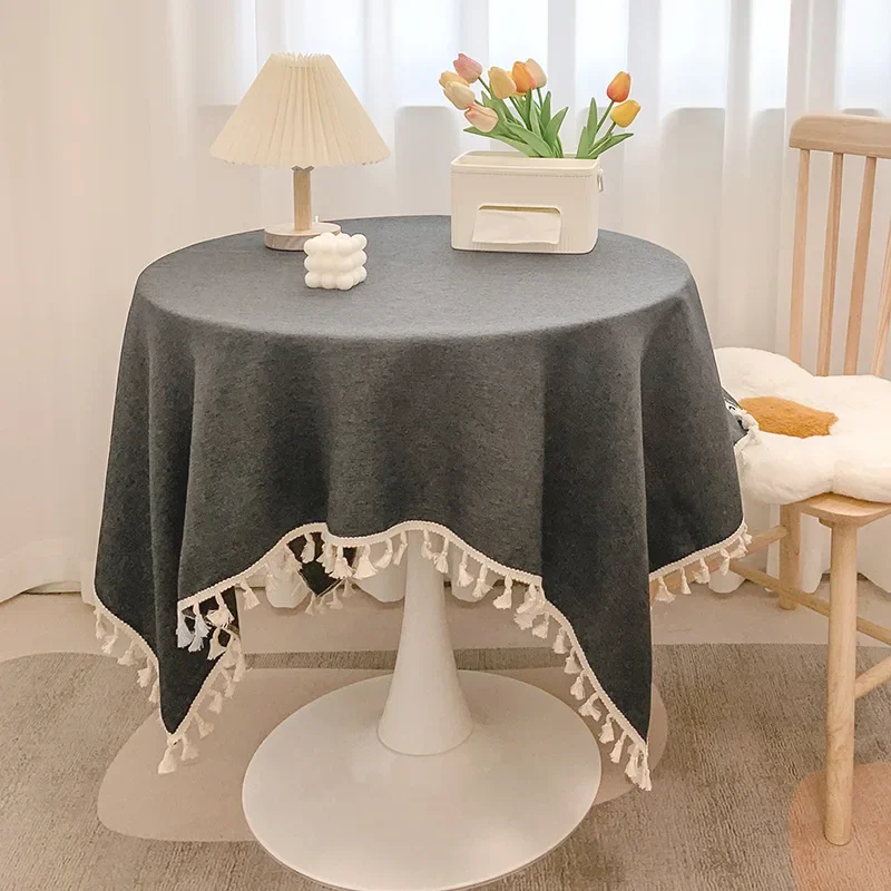 

DW346-347 Cotton linen tablecloth small fresh desk decoration cloth round table dining table tablecloth