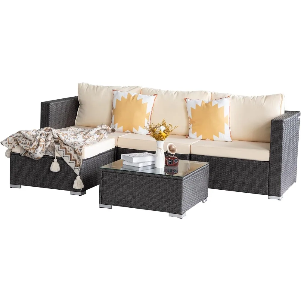 

5 Piece Patio Furniture Set, Patio Conversation Set, Wicker Patio Furniture, Sofa, Deck Furniture Brown/Beige