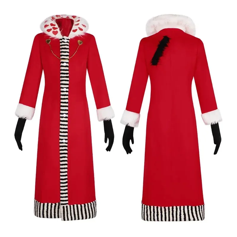 

qq34Valentino Cosplay Anime Hazbin Cartoon Hotel Roleplay Costume Role Long Red Coat Gloves Boys Adult Men Halloween Party S