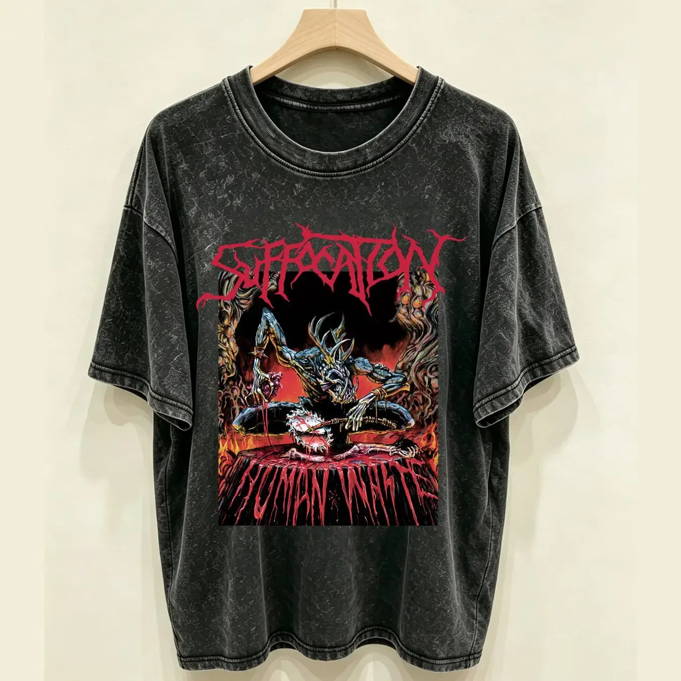 washed T Shirt Suffocation Human Waste Death metal Gorguts Incantation Immolation vintage Washed Stretched homme Soft graphic