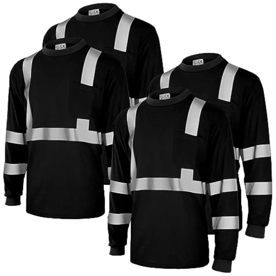 

4 Pcs Long Sleeve Safety Shirt High Visibility Reflective Construction Work Shirts for Men Women XL