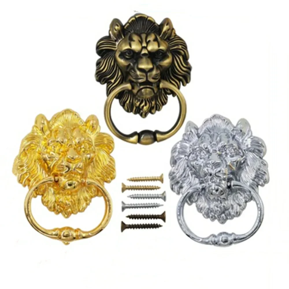 European retro golden chrome silver lion head solid wood door knocker handle bronze sofa chair back ring handle