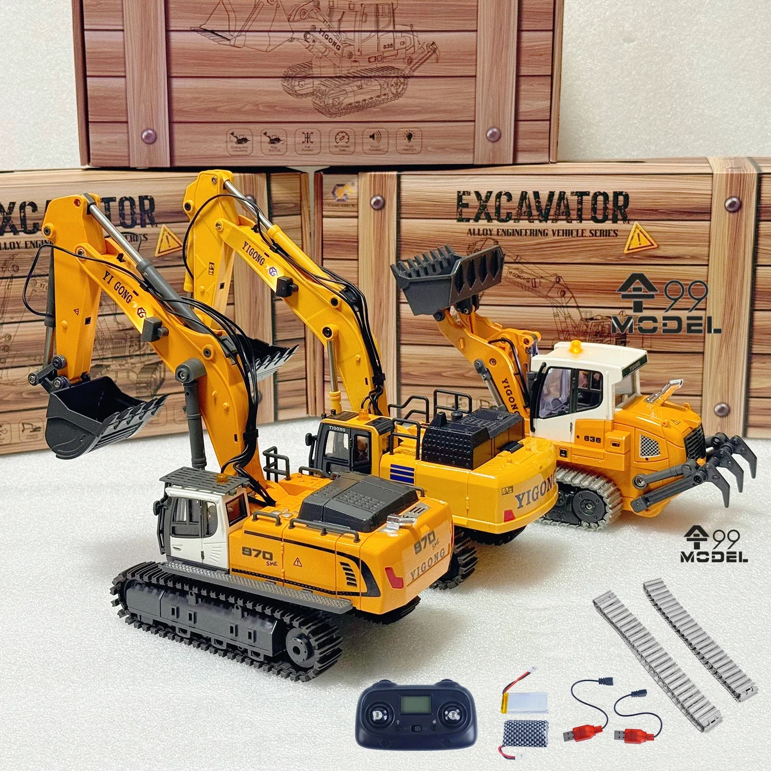 1/50 970 520 Mini RC Excavator Loader 636 Loader Electric Simulation Model Metal Track Light Sound System RC Toy Gift