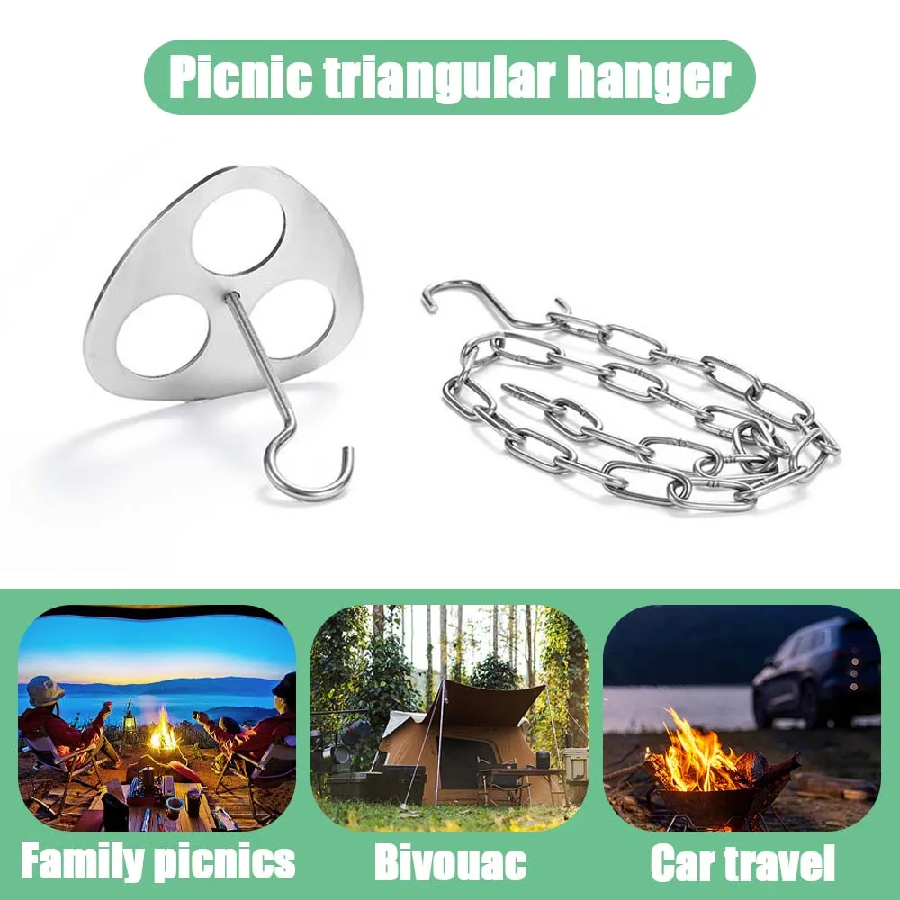 

Portable Camping Tripod Rack – Stainless Steel Campfire Pot Holder– Adjustable Outdoor Cooking Stand with Chain & S-Hook