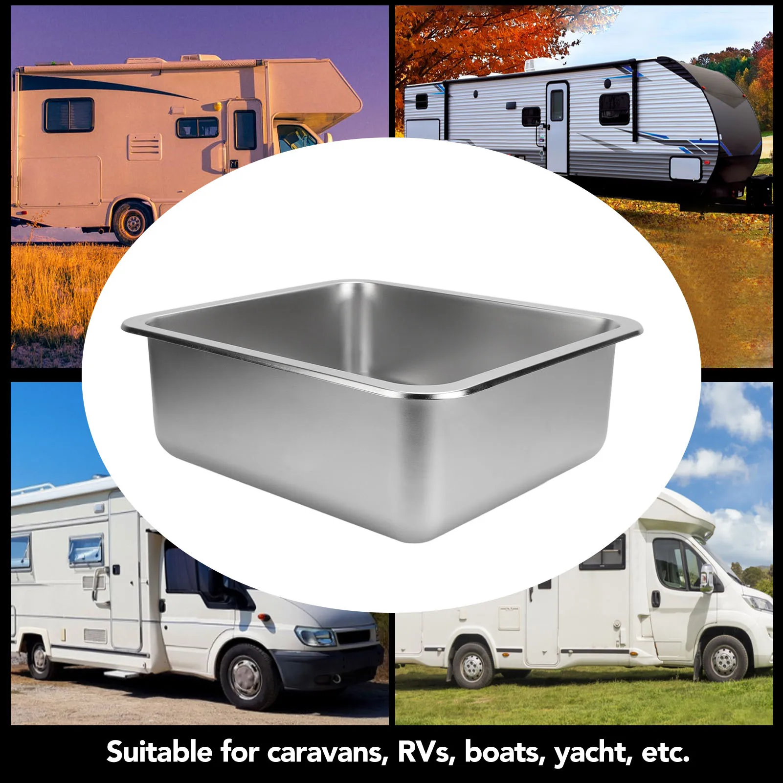 RV Kitchen Sink 16×14.4×12inch Stainless Steel Large Capacity Efficient Drainage Heat Resistant for Caravan Motorhome Boat Yacht