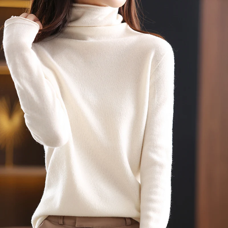 Tailor Sheep Women Sweaters 100% Merino Wool Turtleneck Knitted Pullovers Ruffled Collar Fashion Jumper Made Of Woven Thread