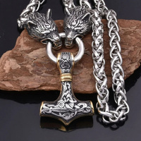 New Style Stylish Exquisite Amulet Hammer Pendant Stainless Steel Viking Wolf Head Necklace For Men And Women Jewelry Accessorie