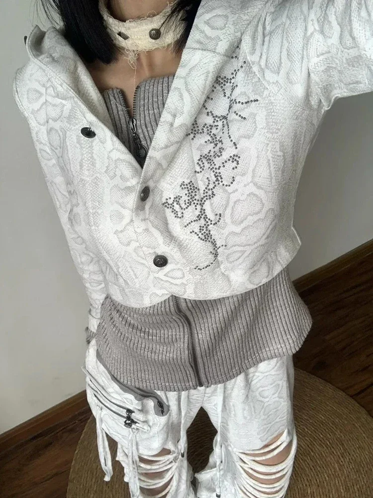 

Y2K Vintage Punk Patchwork Hoodies Women Long Sleeve Fake Two Jackets American Harajuku Gothic Slim Streetwear Kawaii Clothes