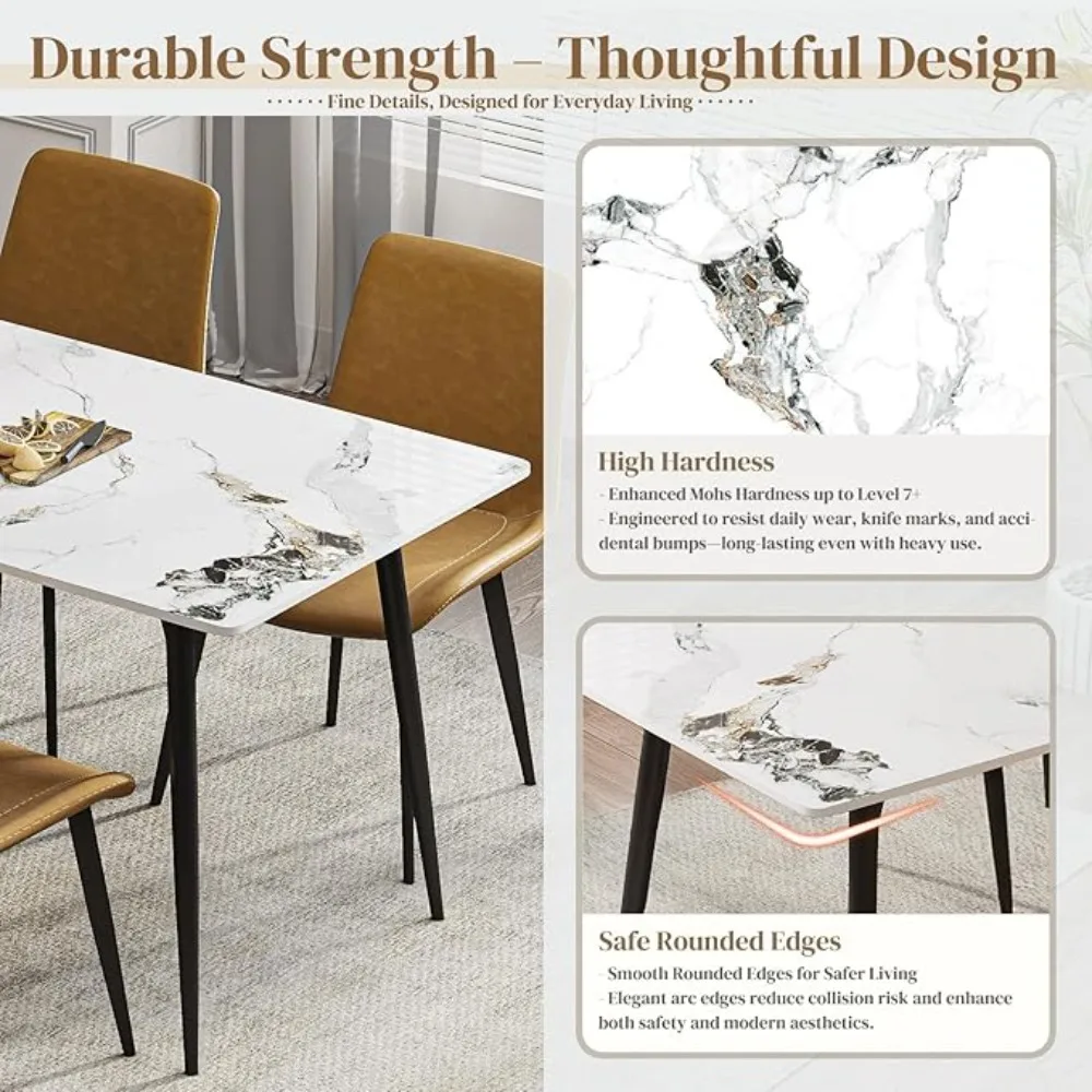 Dining Table with Sintered Stone Tabletop and Metal Legs,70" Rectangular Modern Kitchen & Dining Room Table With 6 Dining Chairs