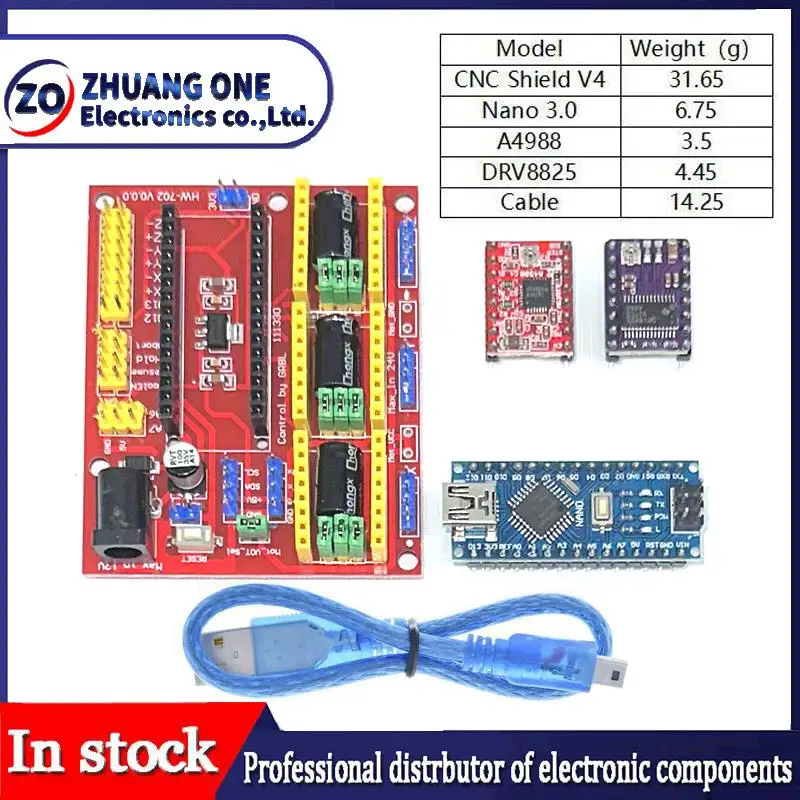 CNC Shield V4 Engraving machine 3D Printer + Nano 3.0 with USB cable+3pcs A4988 / DRV8825 Reprap Stepper Drivers Set For Arduino