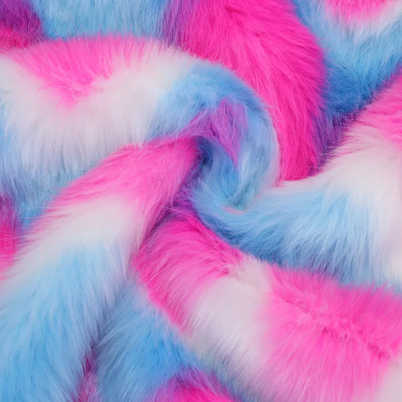 New Colorful faux fur fabric,Jacquard Faux fox fur fabric,Rainbow jacquard plush cloth,Clothing material