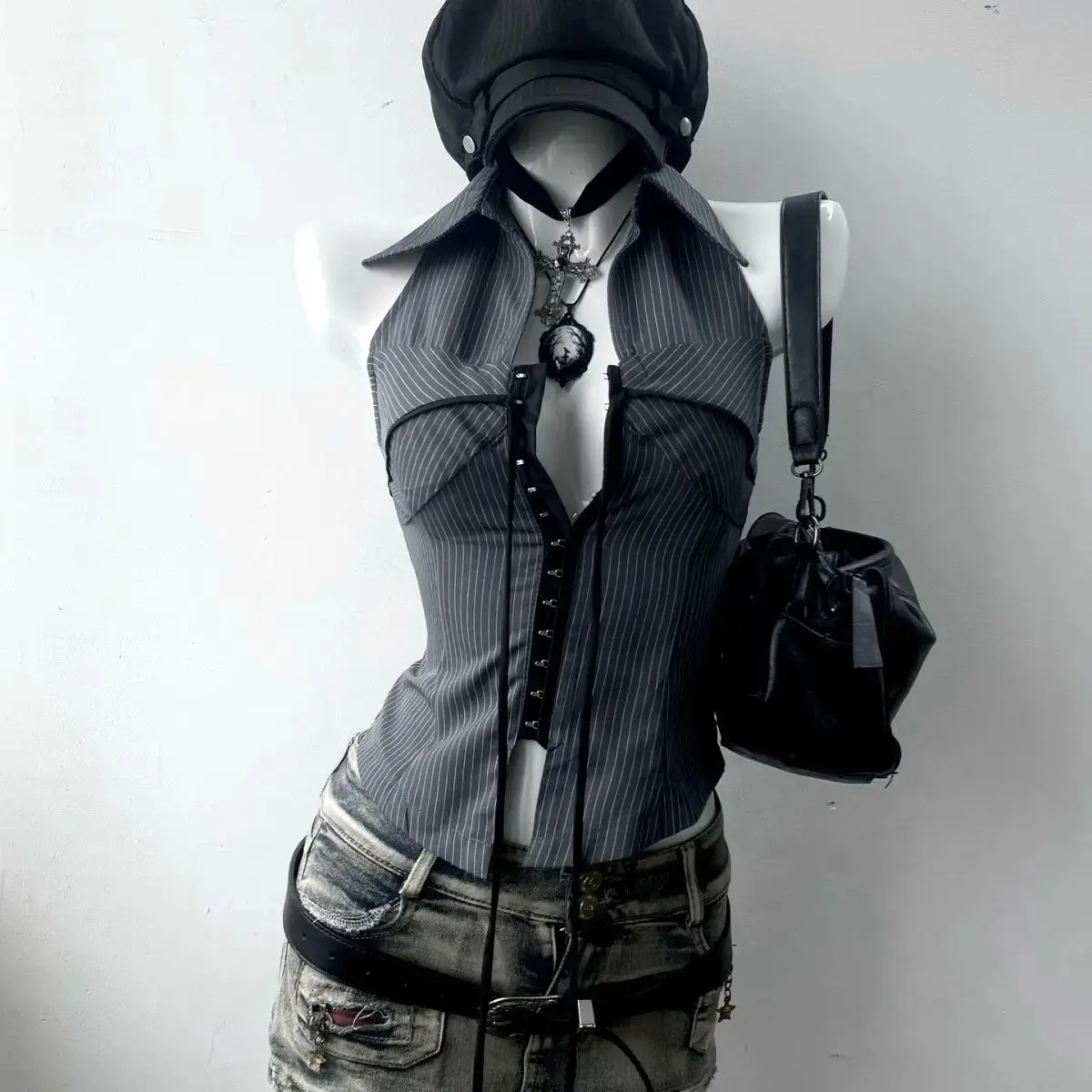 Vintage 90s fino ajuste sexy goth y2k tirt setwear clássico estético streetwear casual confortável algodão topo para mulher