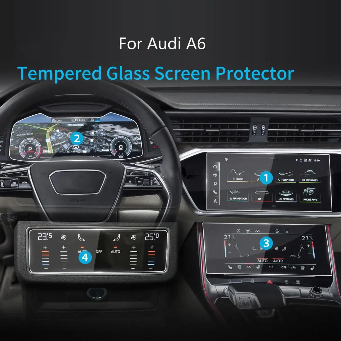 Ochraniacz ekranu ze szkła hartowanego do Audi A6 C8 4K A7 4K8 2019 ~ 2021 Nawigacja samochodowa GPS Instrument AC Akcesoria zapobiegające zarysowaniom