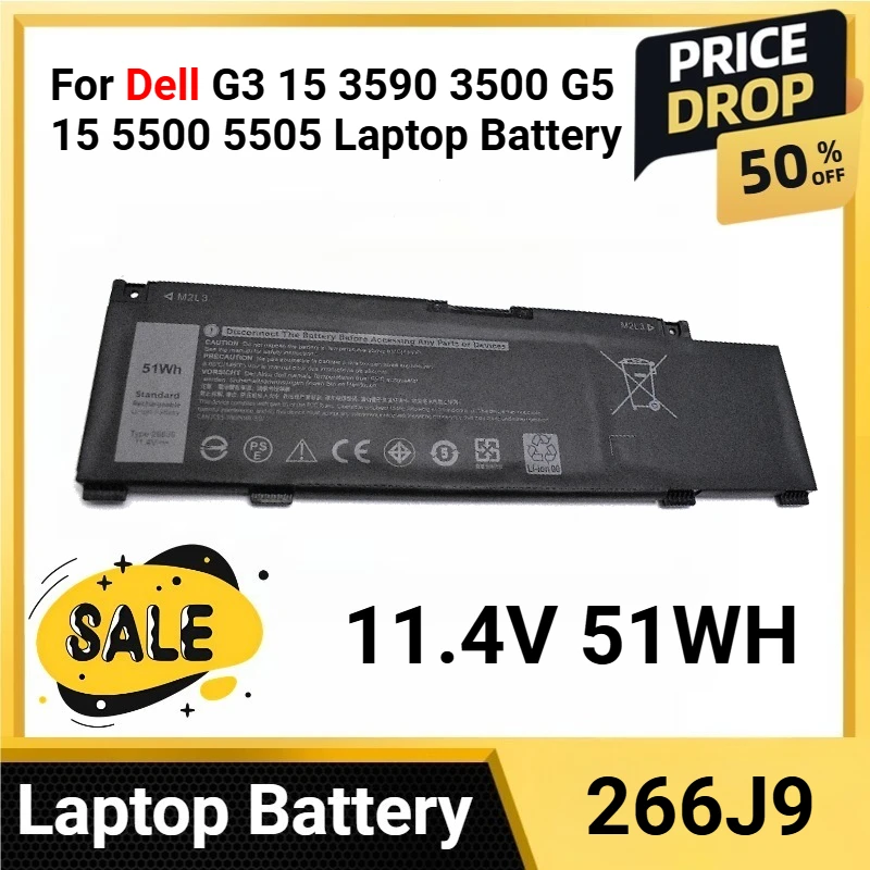 

266J9 11.4V 51WH For Dell G3 15 3590 3500 G5 15 5500 5505 Laptop Battery for Inspiron 14 5490 M4GWP PN1VN