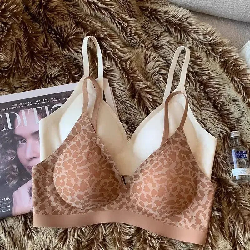 

Сексуальное бесшовное нижнее белье с леопардовым принтом, беспроводной бюстгальтер пуш-ап, восстанавливающий грудь, антипровисающий бюстгальтер