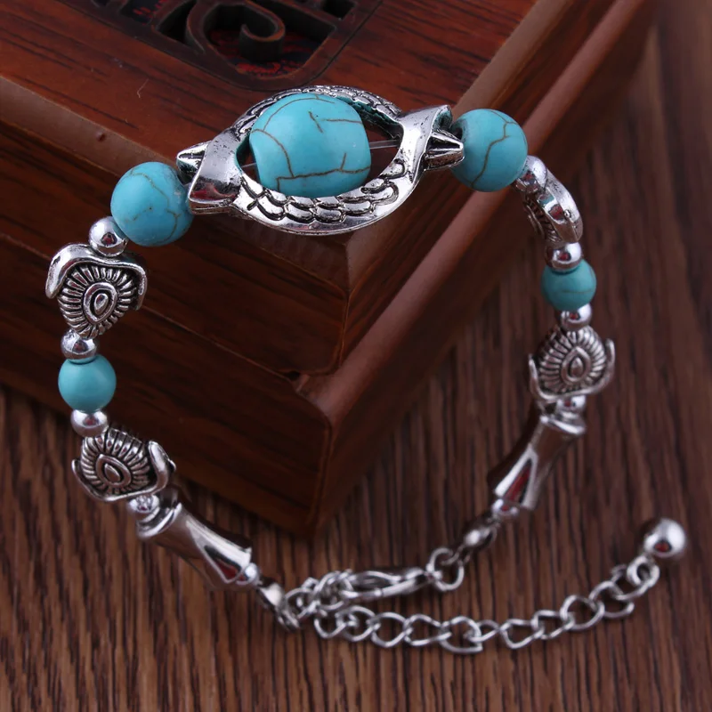 Aihua Tibetan Silber Natur Türkis Stein Perlen Armband & Armreif für Frauen Böhmen ethnische Aussage Schmuck Zubehör – Detail 12