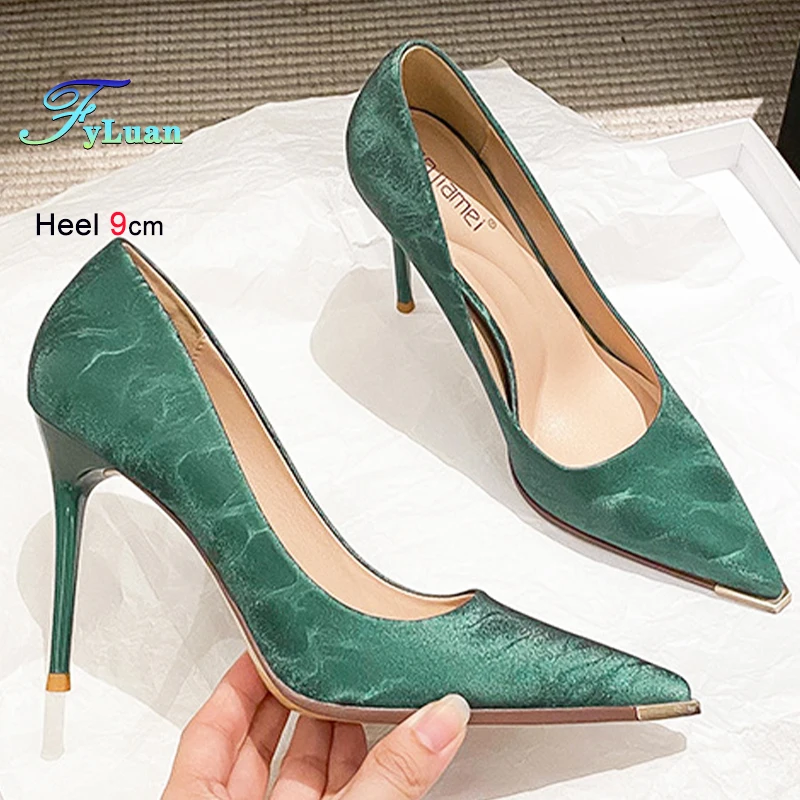 

Внешняя торговля 2022, женская обувь на высоком каблуке, Cheongsam в китайском стиле, туфли Cheongsam с неглубоким носком, модные туфли-лодочки с металлическим острым носком