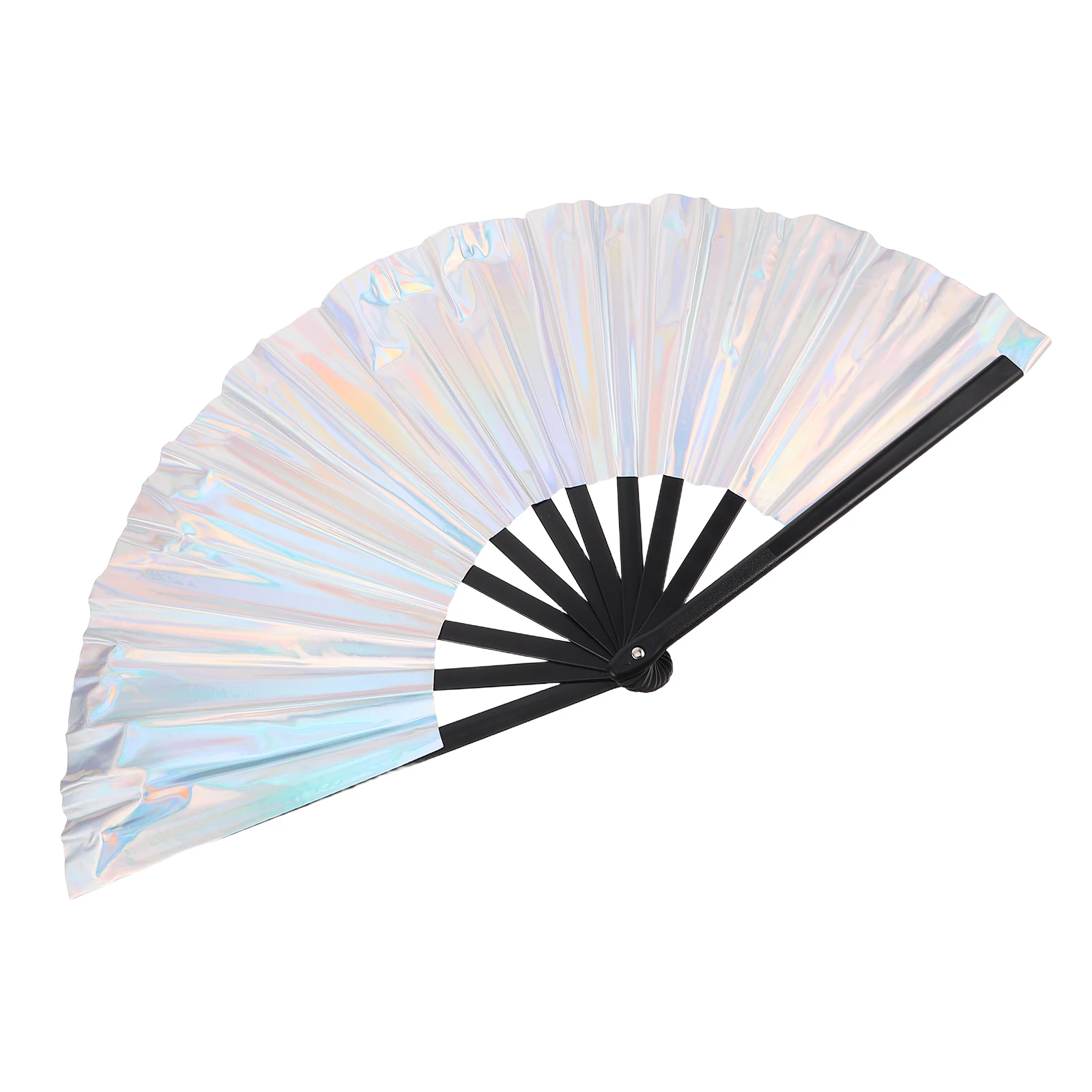 

Pvc Holographic Folding Fan Silver Traditional Craftsmanship Modern Aesthetics Cool Handheld Fans Carnivals