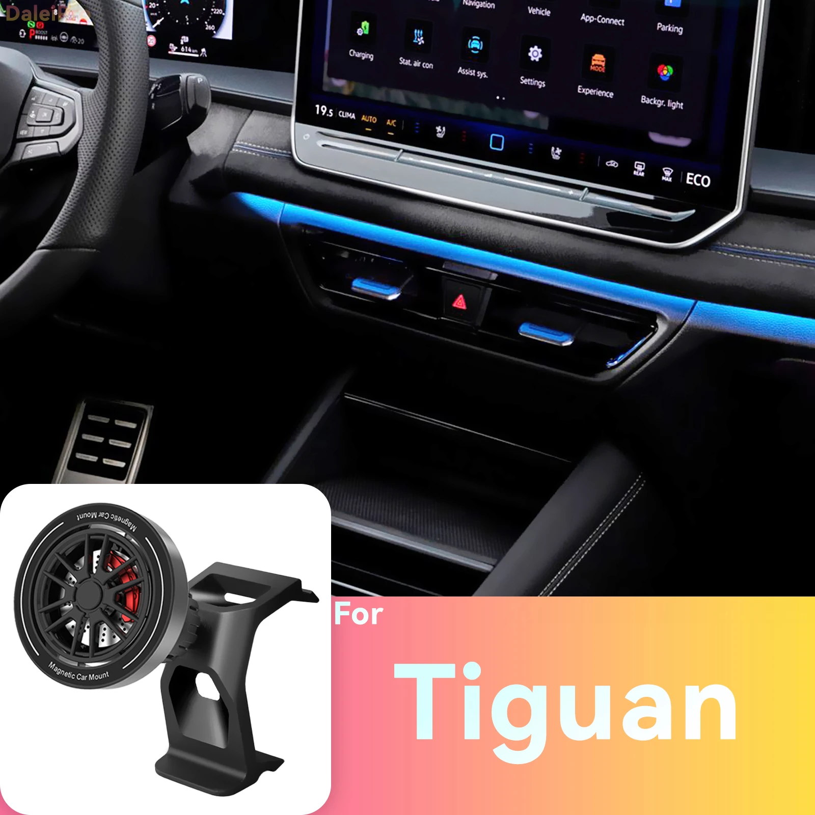 Maßgefertigte Magnetische Handyhalterung mit Luftstromkühlung für VW Tiguan 2024 2025 2026 2027 Tayron, 360° Drehbar ° Schwenkbare Telefonhalterung – Detail 6