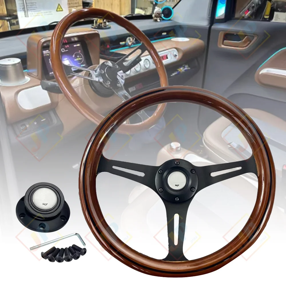 JDM Universal 14inch 340mm Wood Grain Retro Style Racing Deep Corn Drifting Sports Steering Wheel