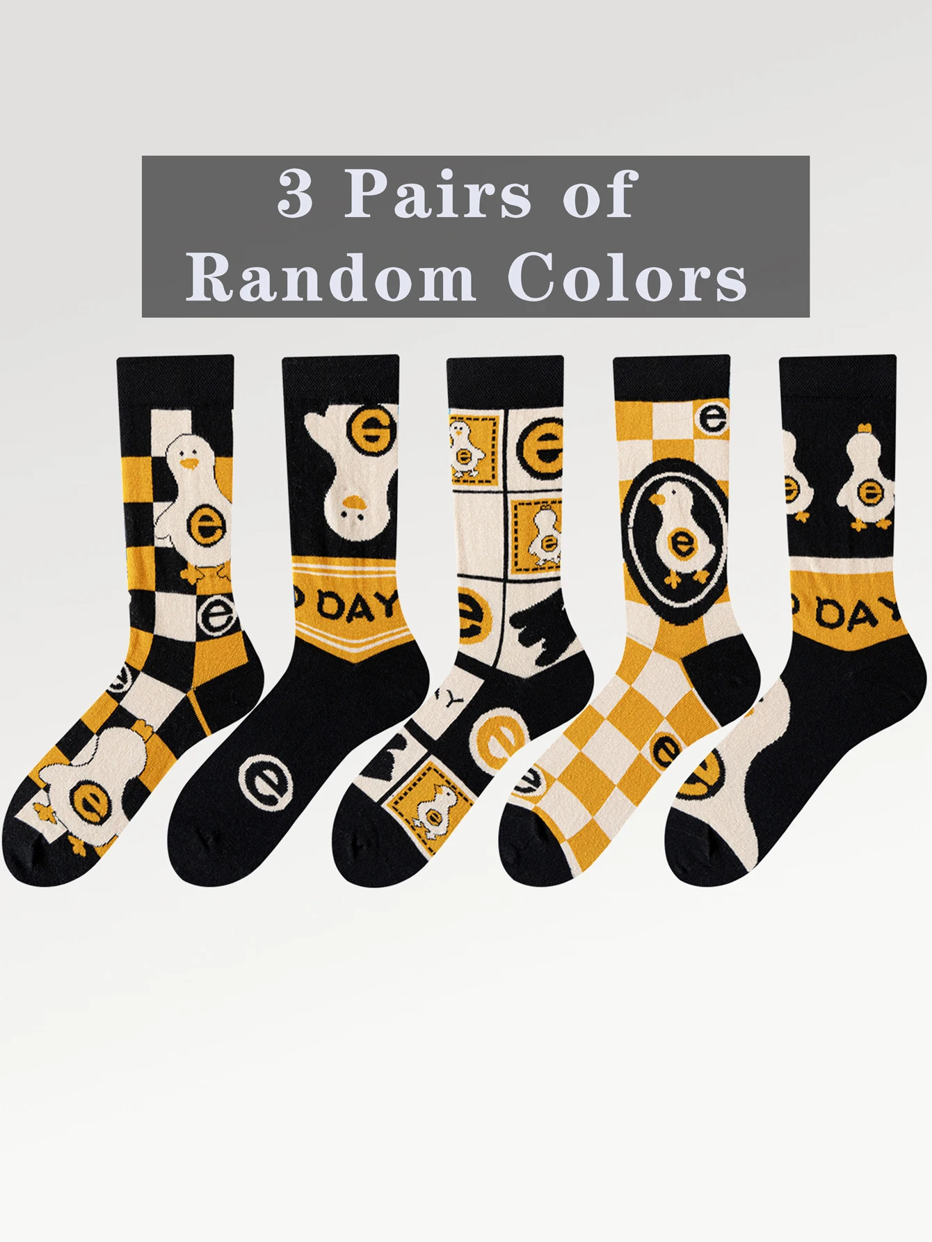 

3 Pairs of Random Colors Duck Printed Socks Women Cartoon Animal Sock Warm Mid Tube Cotton Sock for Sports Creative Casual Sox