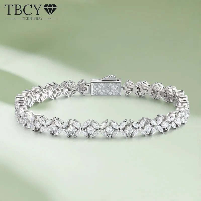 

TBCYD браслет из муассанита маркизы для женщин, стерлинговое серебро 925 пробы, покрытое белым золотом, юбилейные украшения