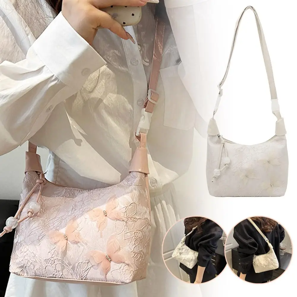 

New Chinese style handbag Sweet Embroidery Shoulder Bag Zipper Simple Shoulder Crossbody Bag for Party accessories