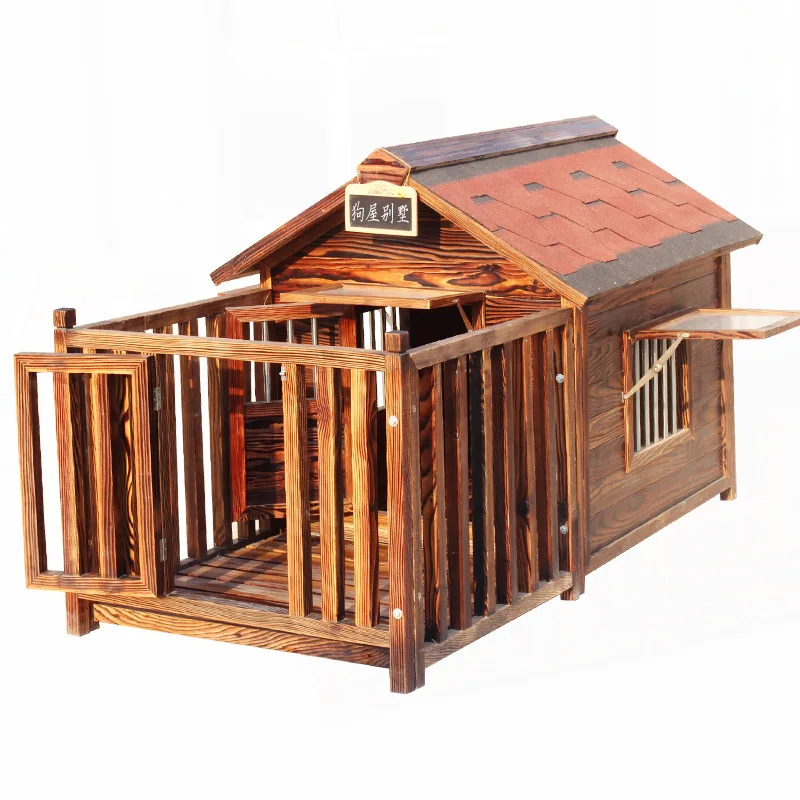 Pet Villa Waterproof Large Dog House Solid Wood Kennel Four Seasons Universal Outdoor Dog Cage