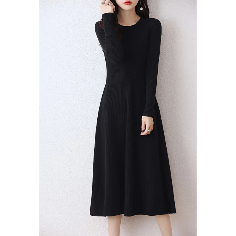 100% Wool Winter Dresses For Women 2023 Fashion Cashmere Sweaters Hot Sale Long Style Pullovers 6Colors Jumpers DR01