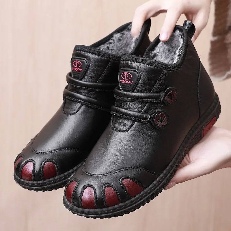 Winter Shoes Women Boots Watarproof Casual Ankle Boots Woman Non Slip Plush Thick Warm Cotton Shoes Solid Color grandma shoes