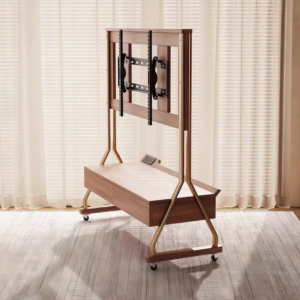 Custom Modern Wooden Removable Solid Wood TV Stand Cabinet With Mobile Rotating Bracket For Living Room Apartment Hotel Bedroom